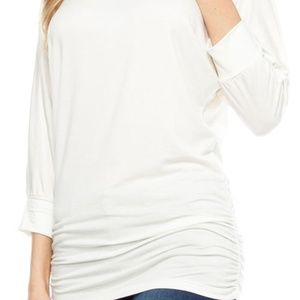 3/4 Sleeve Dolman Sleeve Top with Ruched Sides
